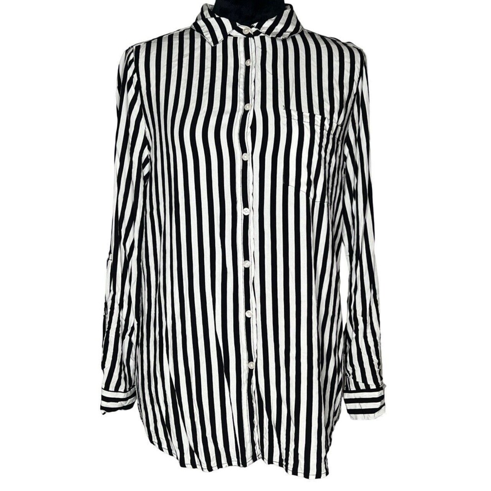 Jane + Delancey 100% Rayon Striped Long Sleeve Button-Back Top Size Medium